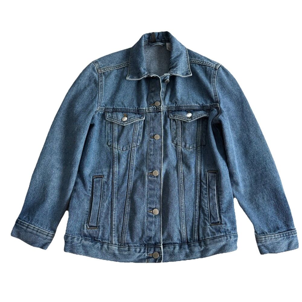 Divided Womens Sz 2 Oversized Jean Jacket Denim Button Up Trucker Cotton